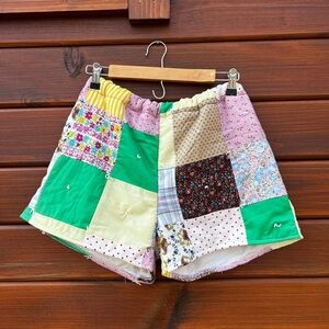 Vintage Handmade quilted shorts, hand stitched square patchwork Quilt Shorts